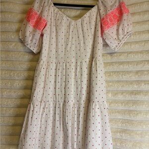 LOFT White and Pink Polka Dot woman’s Dress